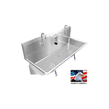 Best Sheet Metal. BSM Inc. Stainless Steel Sink, 2 Station w/Knee Operated Faucets, Wall Mounted 48" L X 20" W X 8" D 021K48208B